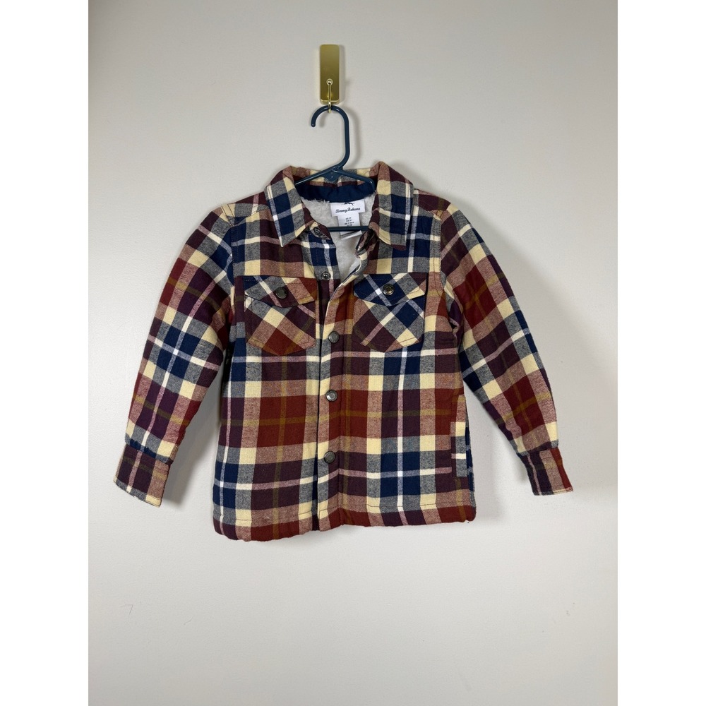 Tommy Bahama Kids 3T Plaid Flannel Shirt Jacket Fleece Lined Burgundy Navy NWT